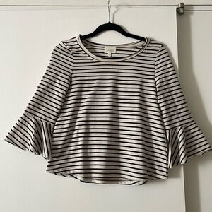 Anthropologie - Deletta — Navy and White Striped Shirt with flowy sleeve @wrist